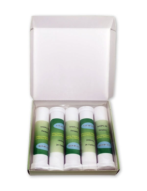 VITABATH Effervescent Vitamin C Dechlorination Tablets,1000mg, 100tablets-FULL BOX, Remove 99.99% Chlorine