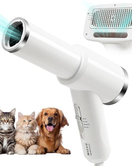 2-in-1 Pet Grooming Dryer with Adjustable Temperature and Slicker Brush for Dogs and Cats
