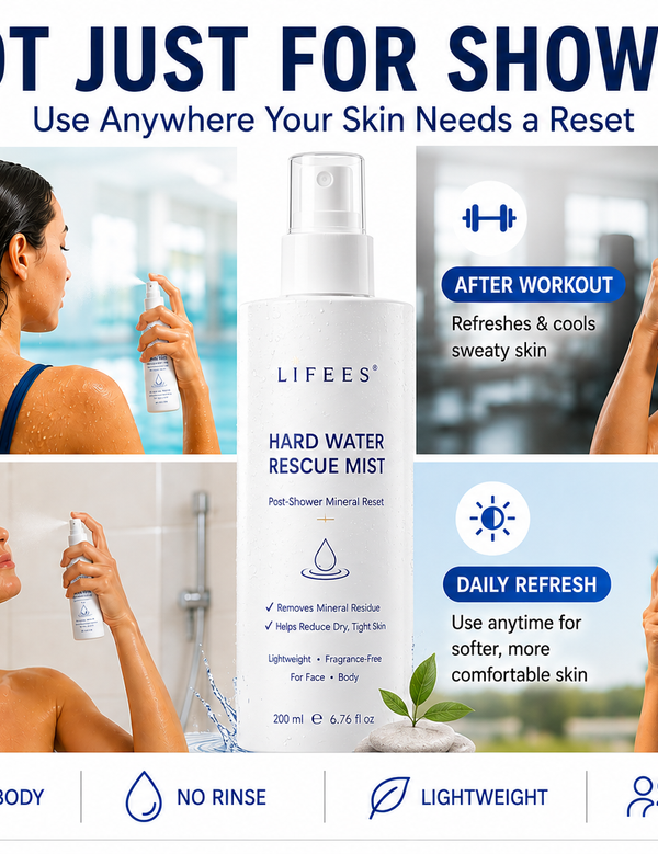 Hard Water Body Mist – Post-Shower Mineral Remover Spray for Face & Body – Helps Reduce Dry, Tight Skin – Fragrance-Free, Sensitive Skin Friendly