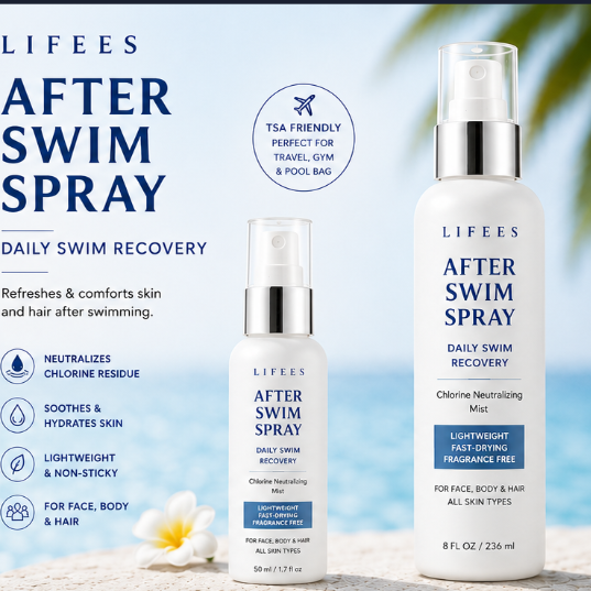 Vitamin C After Swim Spray for Skin & Hair – Chlorine Neutralizing Body Mist, Removes Chlorine Odor, Hydrates & Soothes, Gentle for Sensitive Skin & Kids, No Rinse