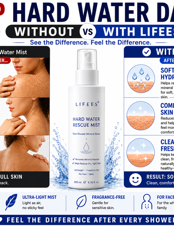 Hard Water Body Mist – Post-Shower Mineral Remover Spray for Face & Body – Helps Reduce Dry, Tight Skin – Fragrance-Free, Sensitive Skin Friendly