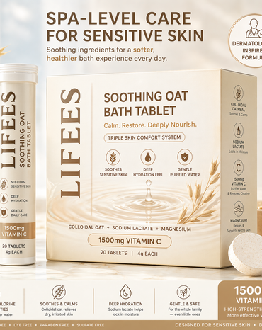 LIFEES Soothing Oat Bath Tablets for Sensitive Skin – 1500mg Vitamin C Bath Tablets for Chlorine Removal, Colloidal Oat & Sodium Lactate, Fragrance-Free Recovery Bath, Soft Water Feel, 100 Tablets