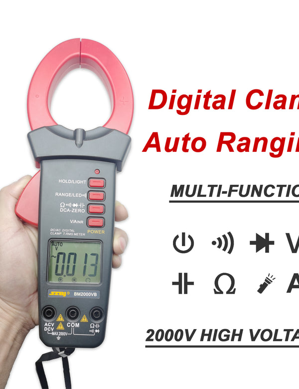 High Voltage Digital Clamp Meter Max 2000V-2000A Auto-ranging, Measuring AC/DC Voltage & Current, Resistance, Capacitance, Continuity, Live Wire test.